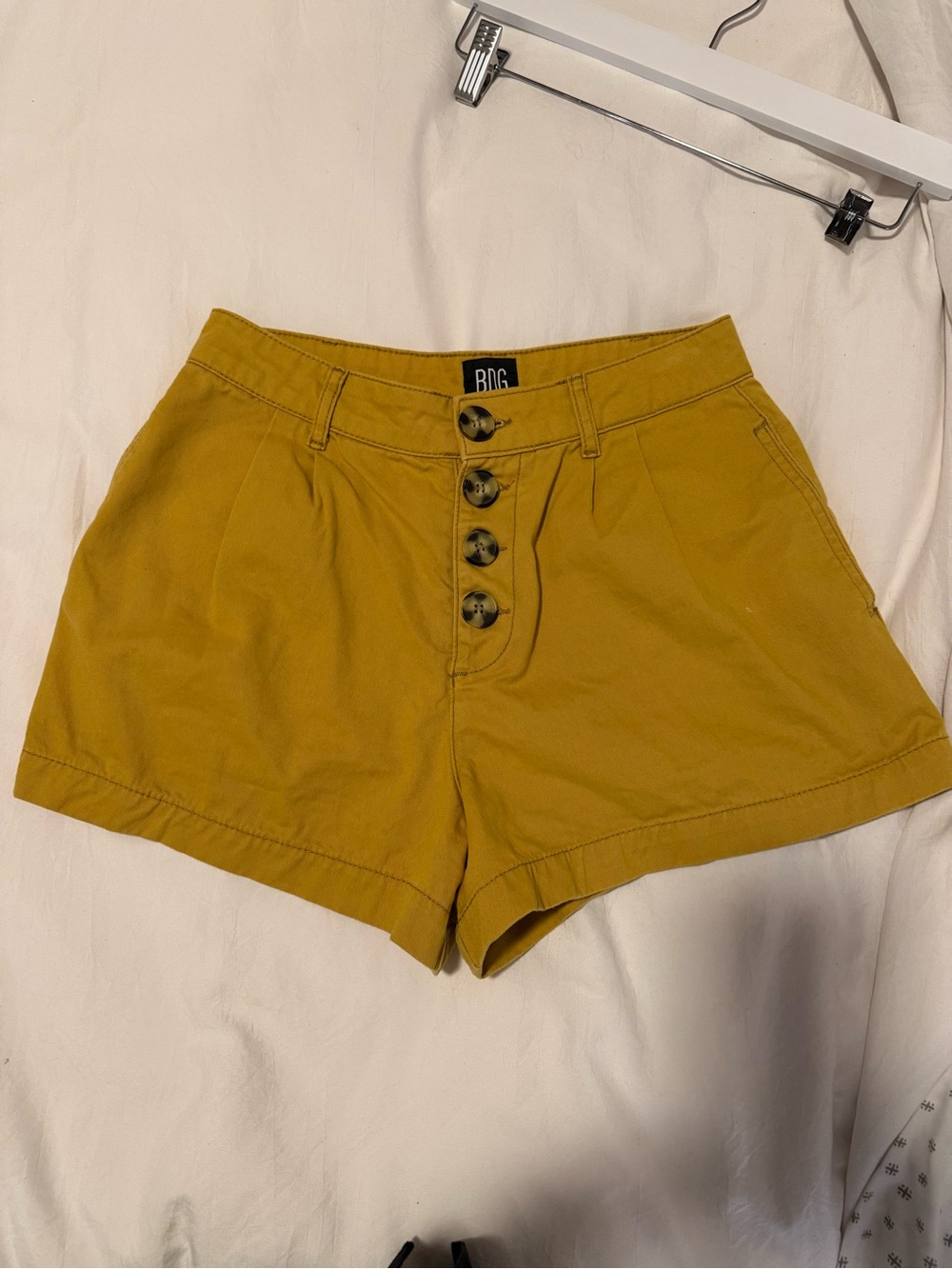 BDG Mustard Yellow High-Waist Button-Front Shorts